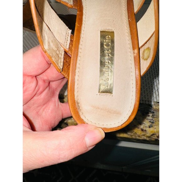 Louise Et Cie Kalika Congac Leather Strap Sandals 6M Mules Block Stacked Heels - Picture 11 of 13